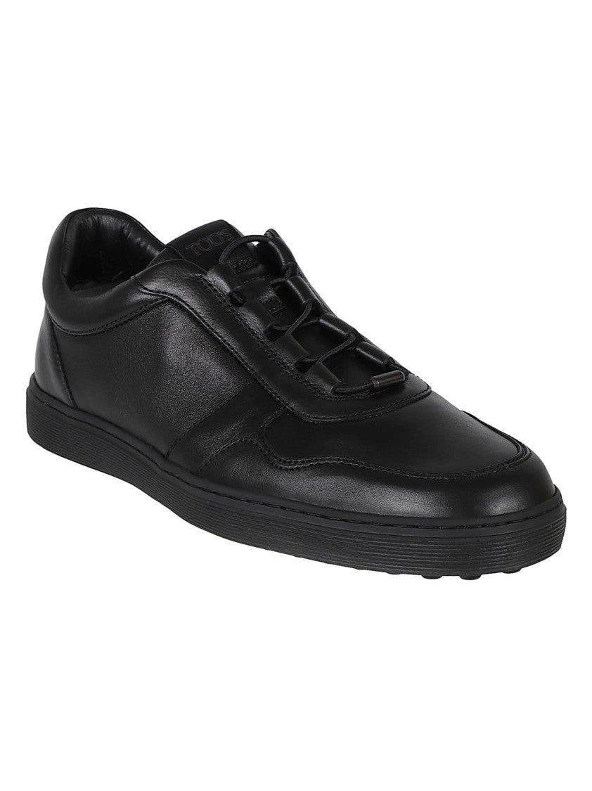 Tod's Black Calf Leather Red Dot Sneakers