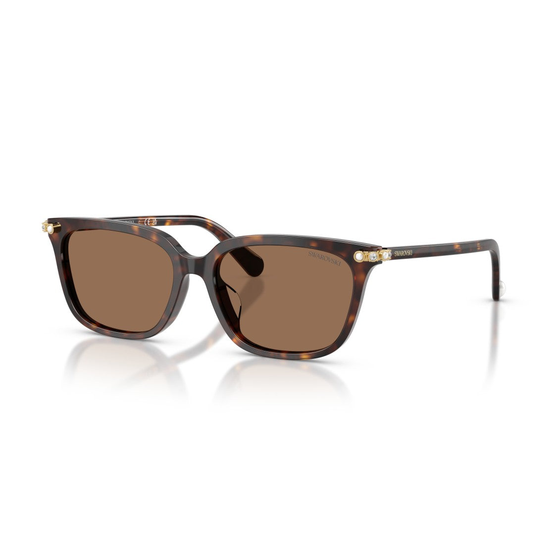 Swarovski 0Sk6064d Rectangular Tortoiseshell Sunglasses With Gold Accents