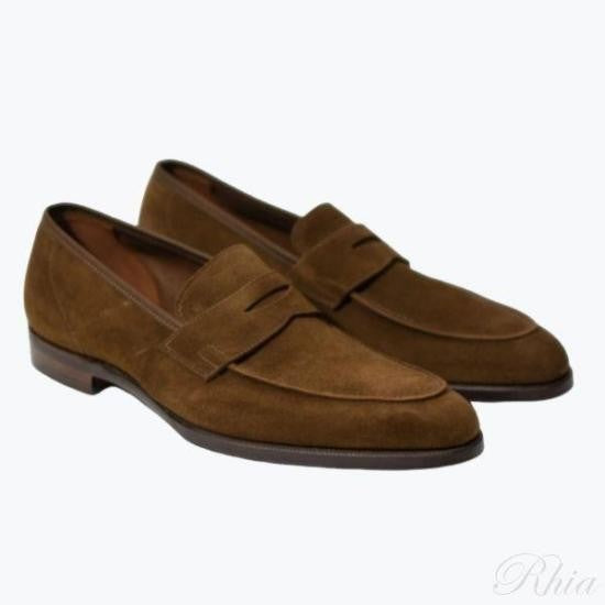 Crockett & Jones Brown Suede Loafers With Calf Leather Detail
