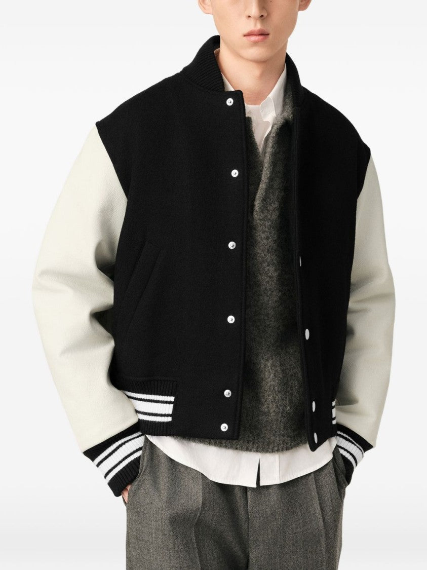 Ami Paris Varsity Style Black Jacket With Contrasting Sleeves