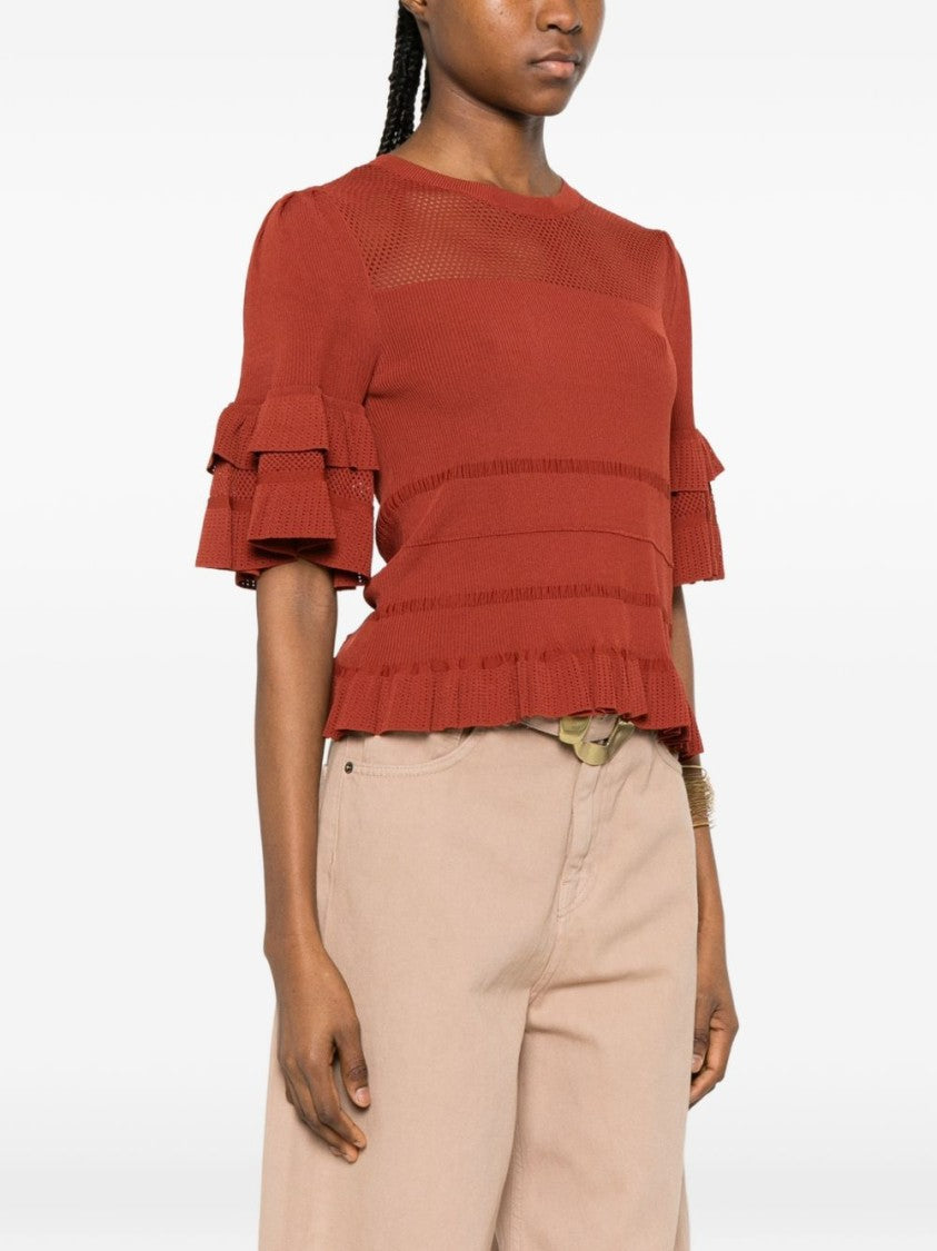 Twin-Set Henna Brown Knitted Ruffled Sweater
