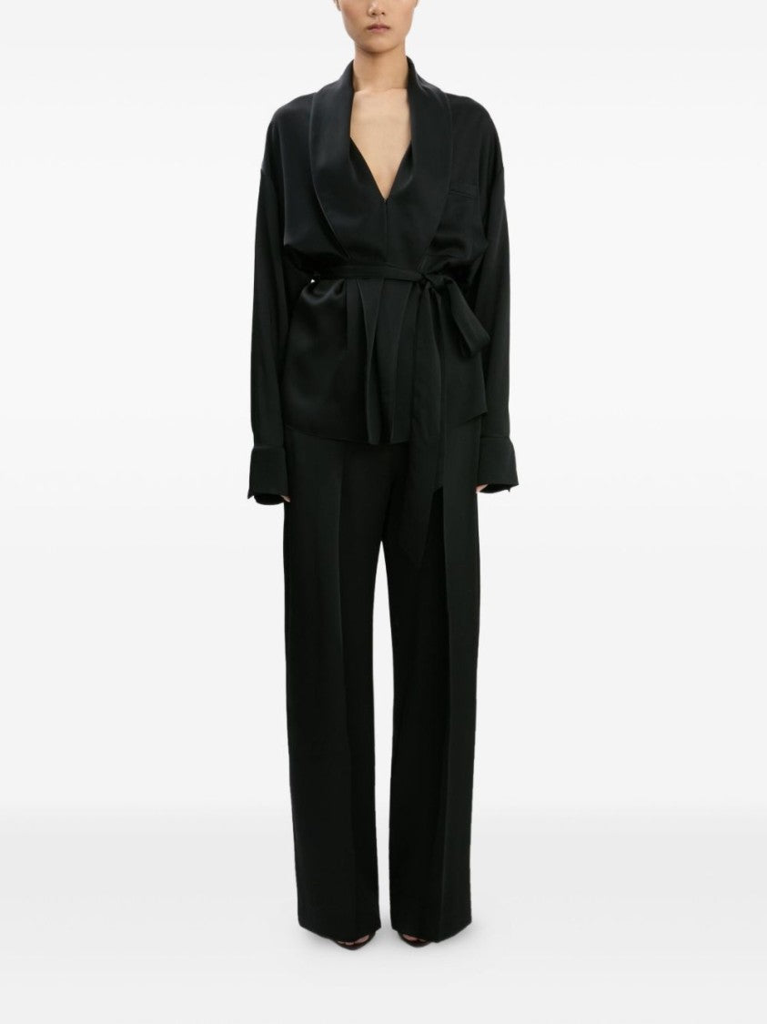 Victoria Beckham Pajama-Style Wrap Blouse With Waist Belt