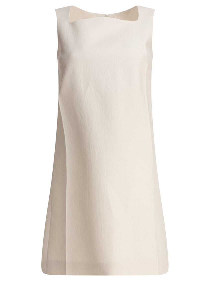 Sandbeige Sleeveless Cotton-Linen Blend Dress