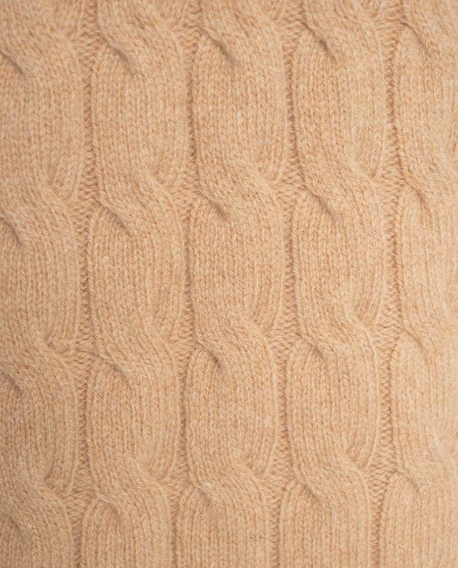 Amaranto Cable Knit Beige Sweater With Round Neckline And Ribbed Details