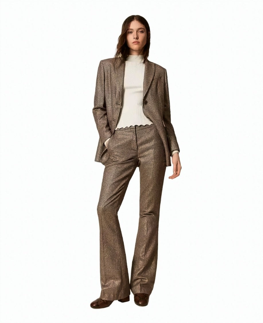 Twin-Set Chevron Lurex Wool-Cotton Blend Flared Pants