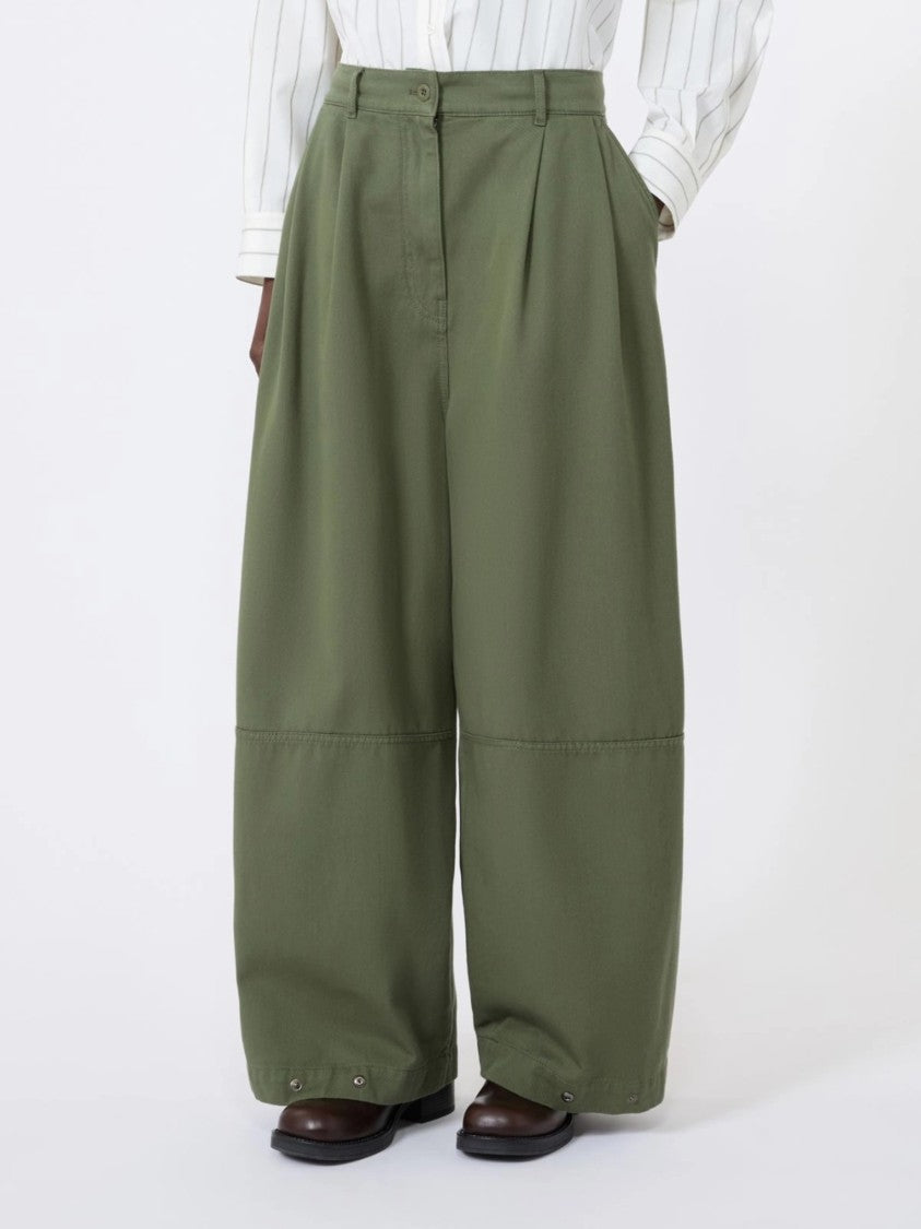 Weekend High-Waisted Olive Green Cropped Pants With Front Pleats And Relaxed Fit