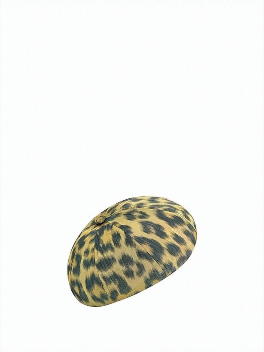 Christian Dior Round Leopard Print Beret With Button Detail