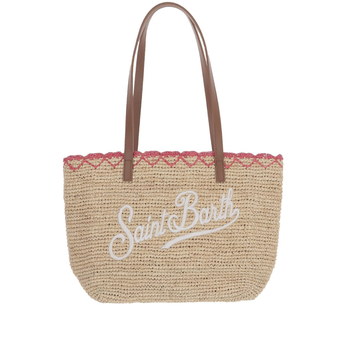 Mc2 Saint Barth Woven Raffia Shopping Bag With Contrasting Handles And Embroidery