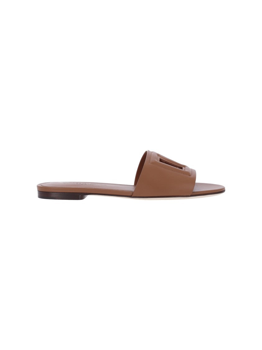 Dolce & Gabbana Brown Dg Leather Slides Sandals