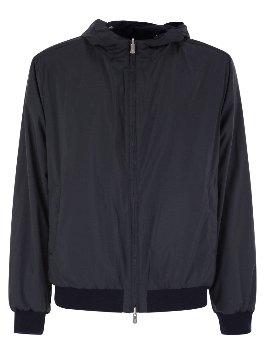 Fedeli Reversible Bomber Jacket With Hood In Cashmere Flannel And Airstop
