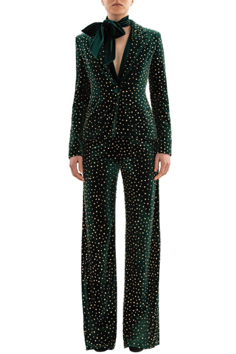 Saiid Kobeisy Green Velvet Beaded Sequined Tailored Jacket