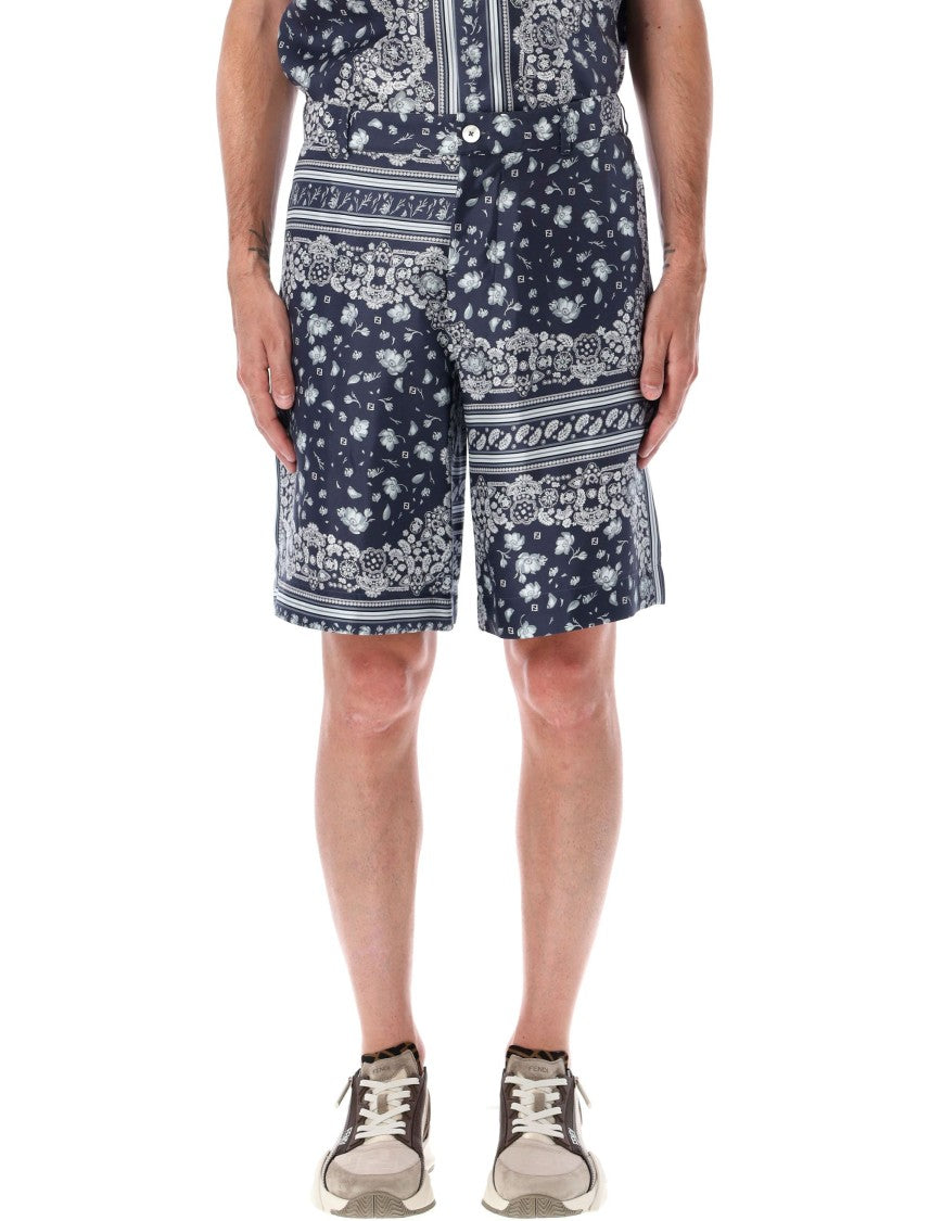 Fendi Bandana Coral Silk Shorts With Side Pockets