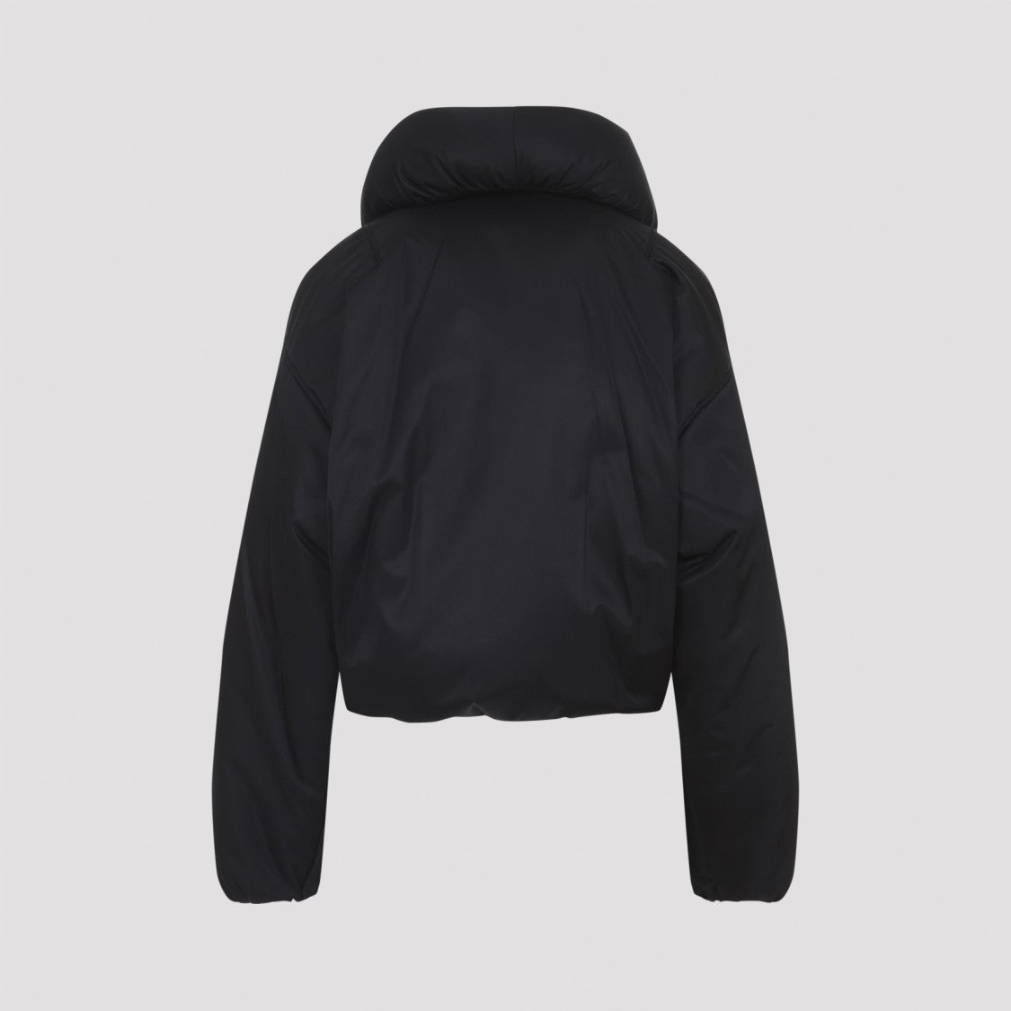 Alaïa Cropped Black Jacket With Voluminous Padded Collar And Zipper Closure