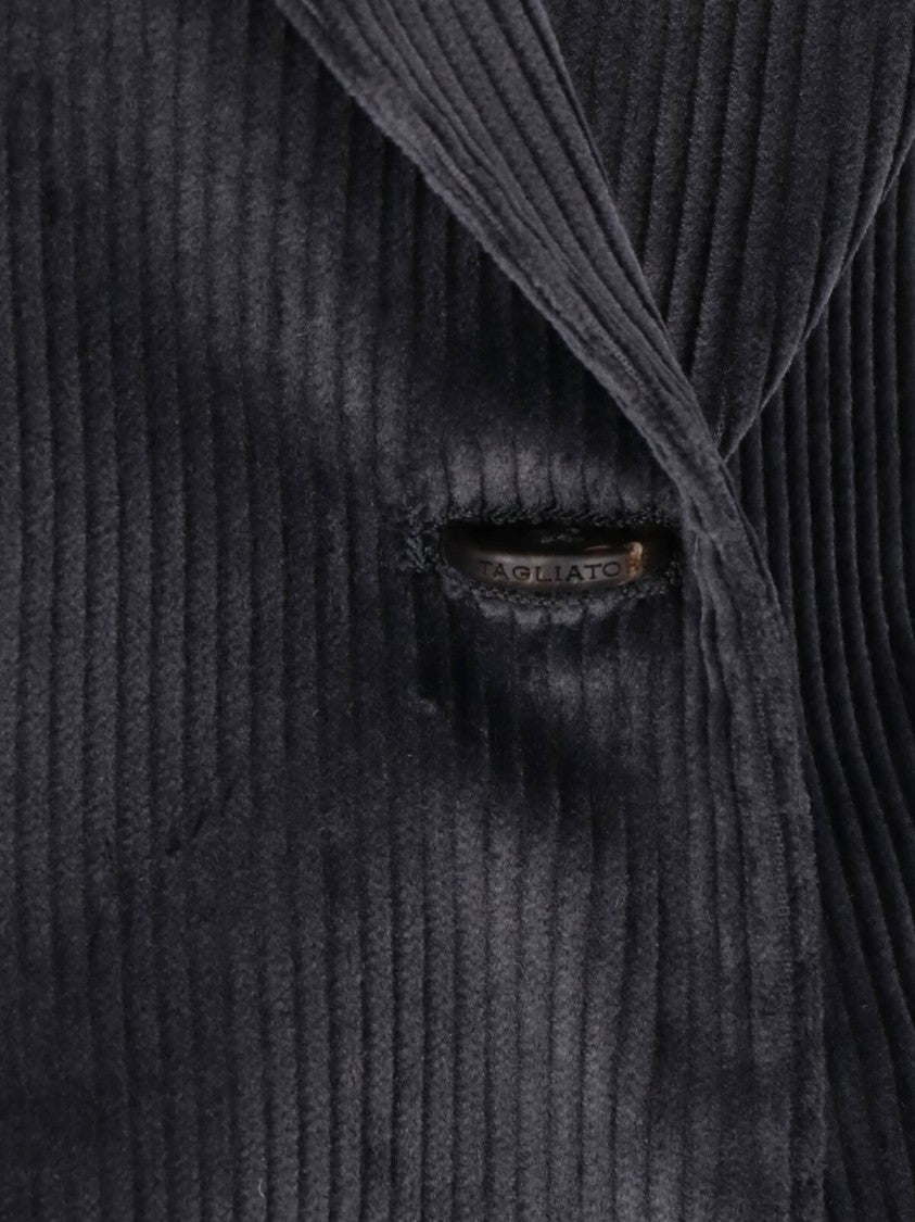 Tagliatore Dark Grey Corduroy Double-Breasted Blazer