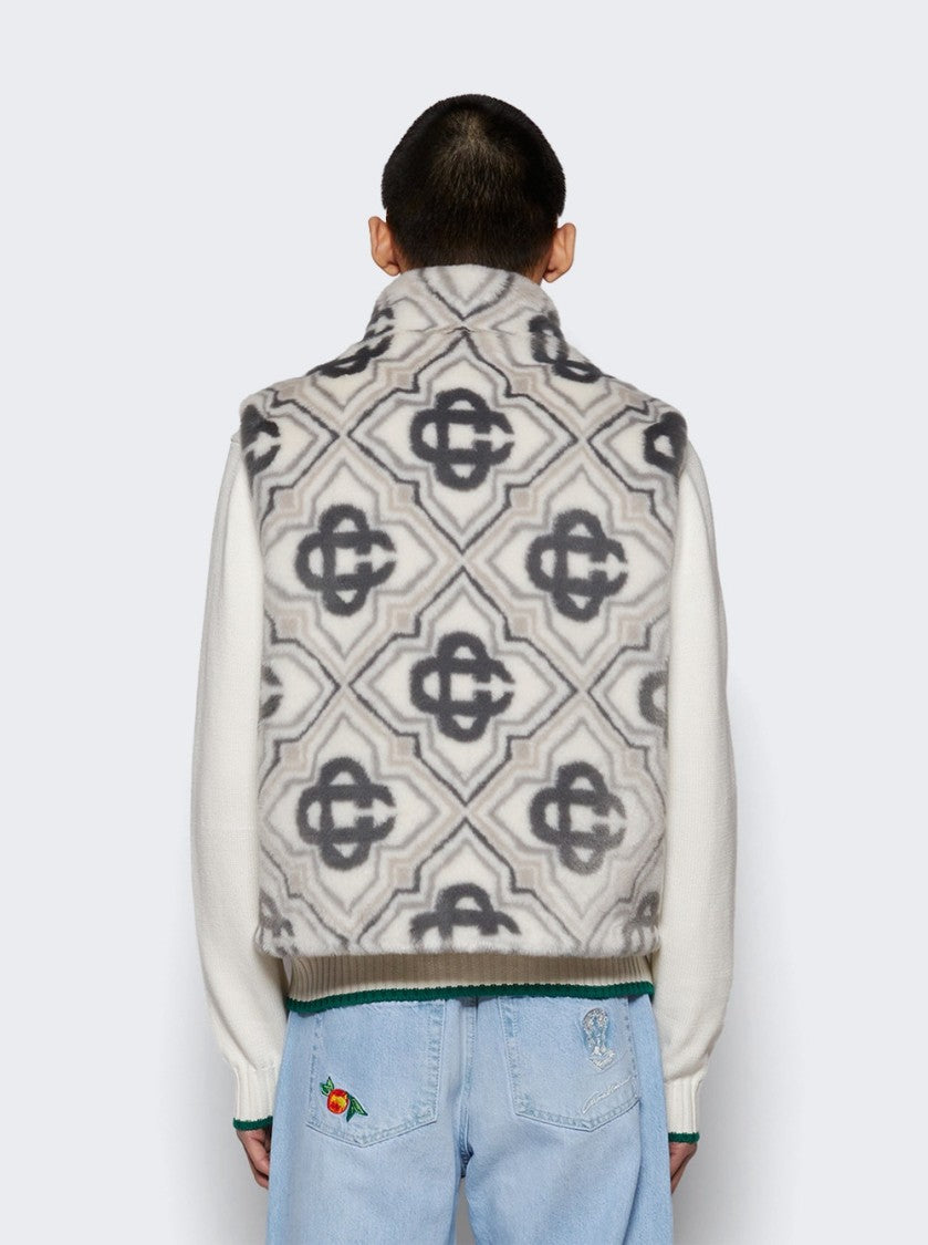 Casablanca Faux Fur Monogram Gilet White And Grey
