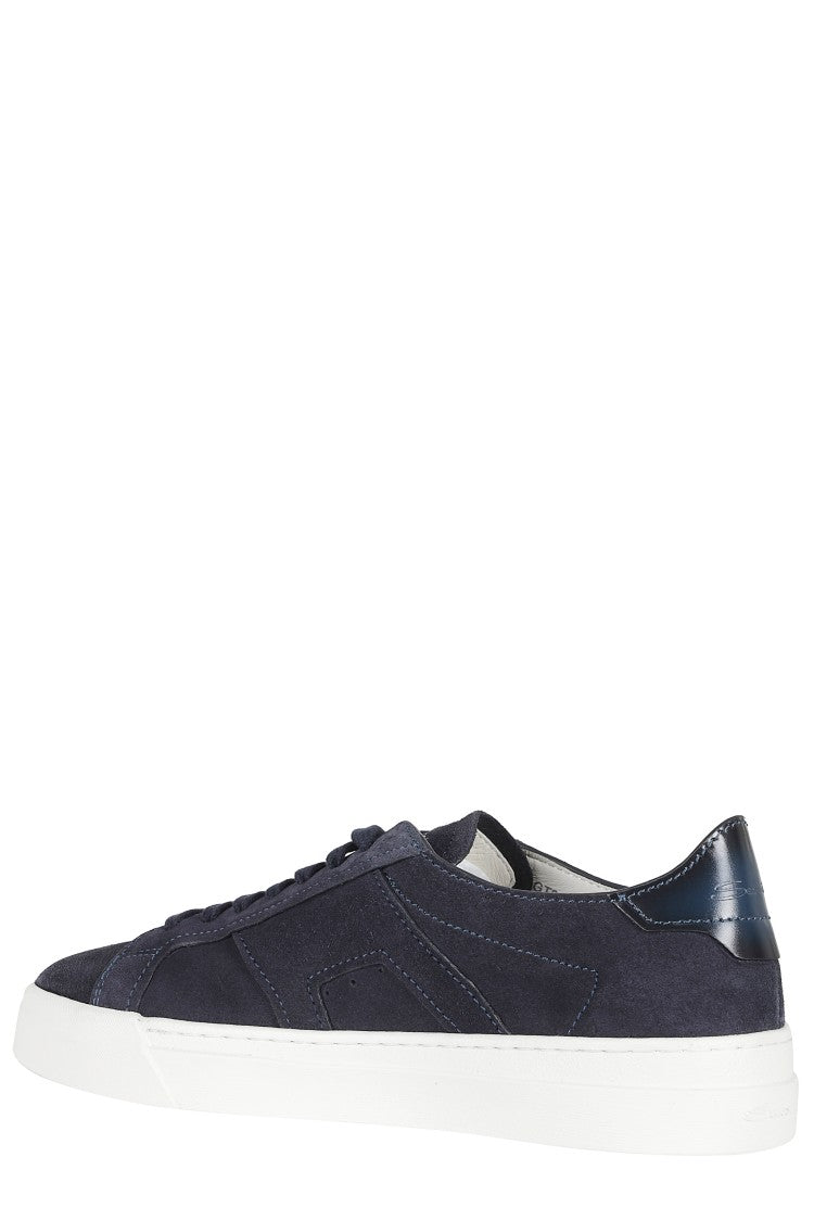 Santoni Blue Gloria Suede Leather Rubber Sole Leather Sneakers