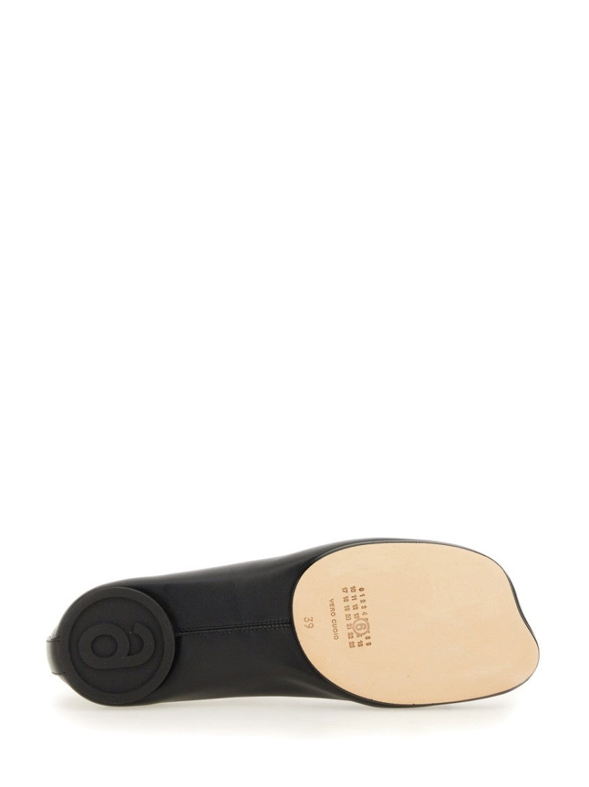 Mm6 By Maison Margiela Anatomic Rounded Toe Bow Leather Flats