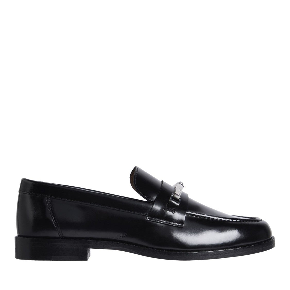 Calvin Klein Black Polished Leather Moc Toe Loafers