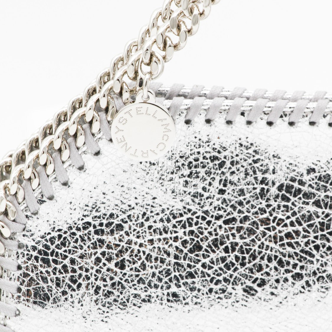 Stella Mccartney Structured Metallic Silver Bag With Chain Trim