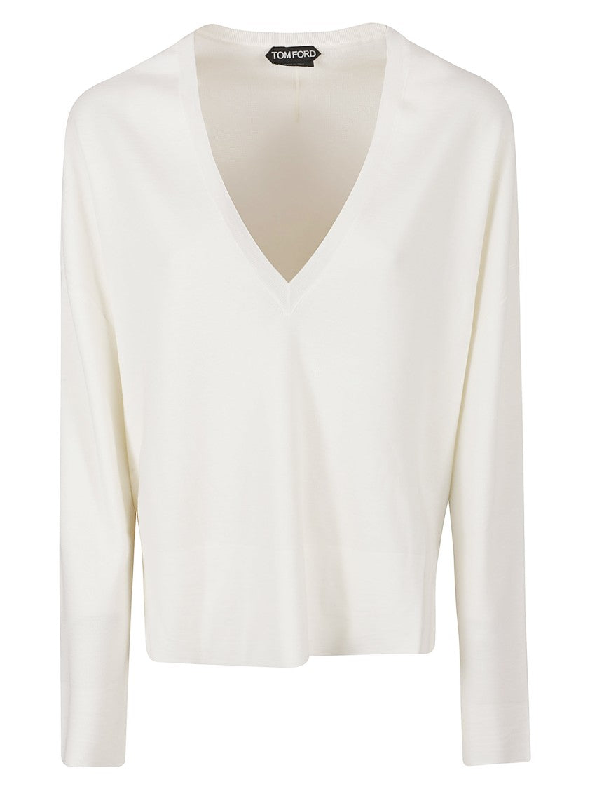 Tom Ford Deep V-Neck Sweater With Fine-Knit Texture And Cropped Length