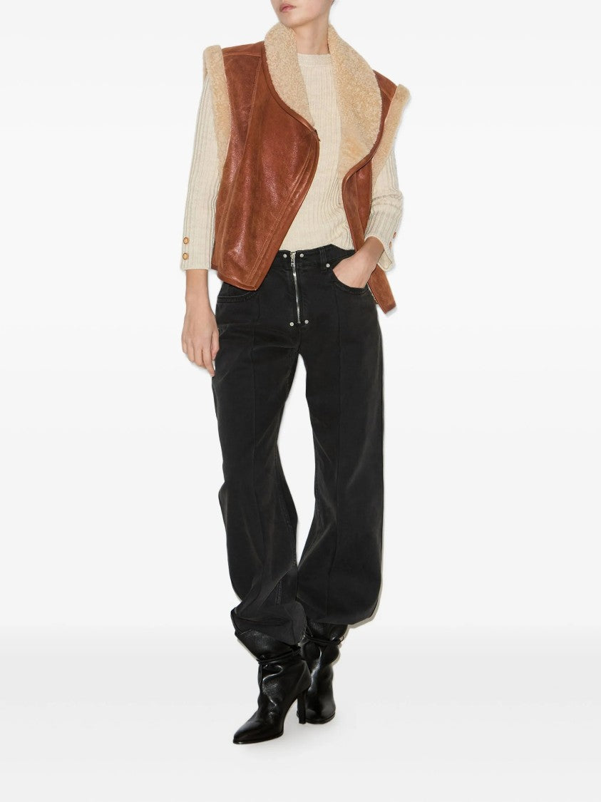 Isabel Marant Cropped Brown Leather Jacket With Plush Shearling Detailing