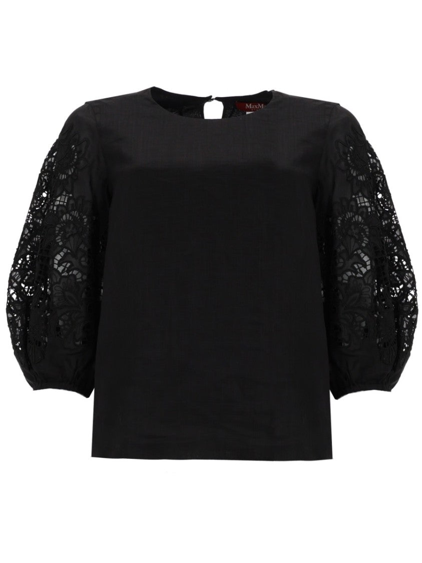 Max Mara Lace Puff Sleeve Ramie Top