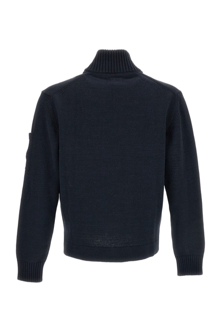 C.P. Company High-Neck Ribbed Knit Cardigan With Honeycomb Weave