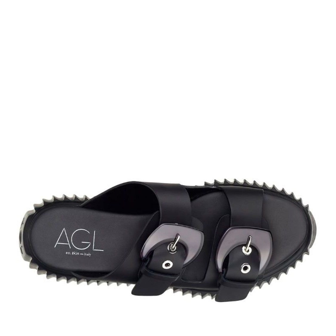 Agl Black Agatha Leather Ridged Wedge Slippers