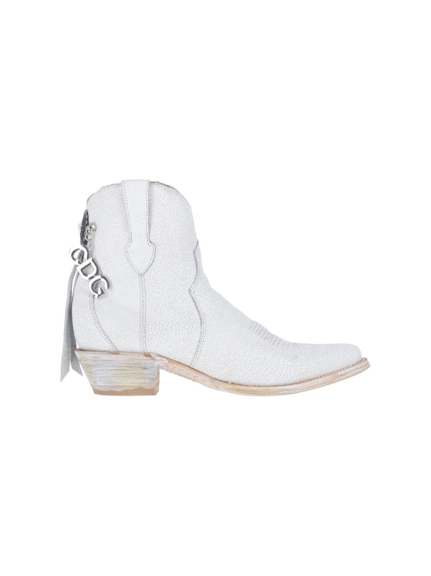 Comme Des Garçons White Pointed Toe Leather Boots