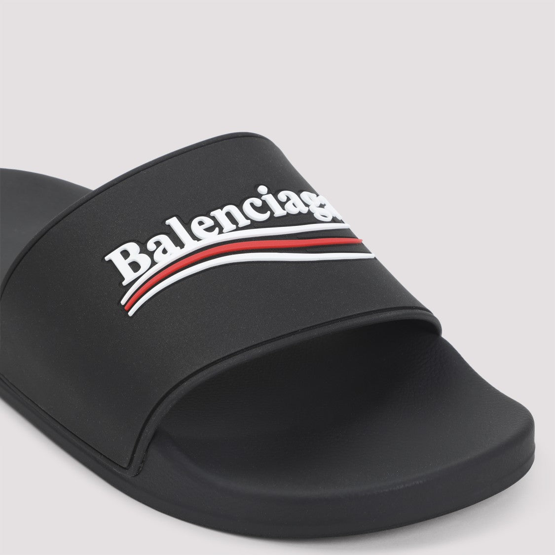 Balenciaga Black Rubber Pool Political Logo Slide
