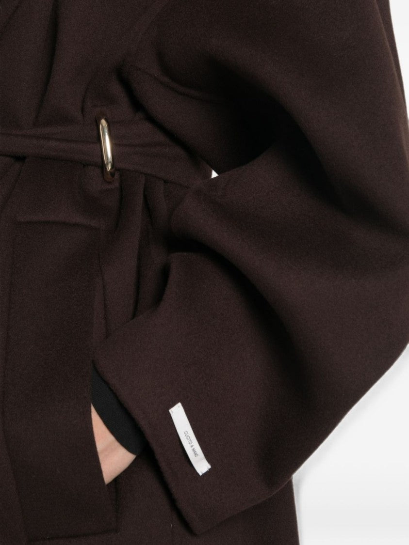 Sportmax Brown Belted Oversized Hooded Long Coat