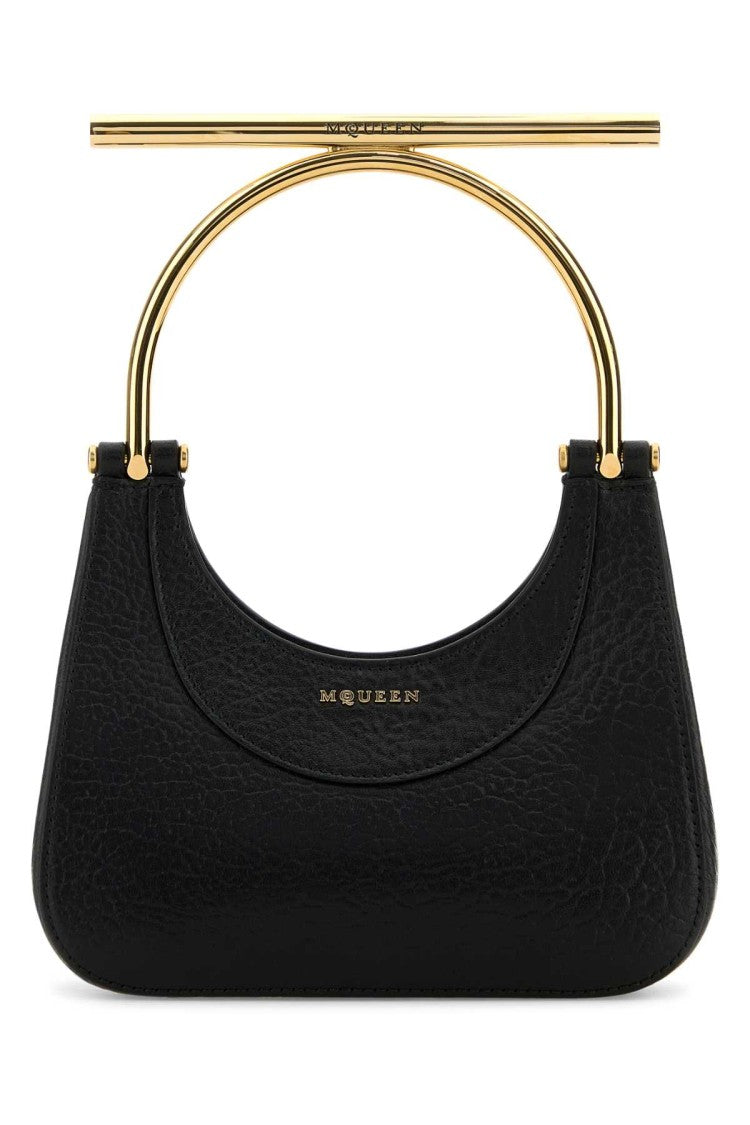 Alexander Mcqueen Black Leather Mini Cross-Bar Handbag