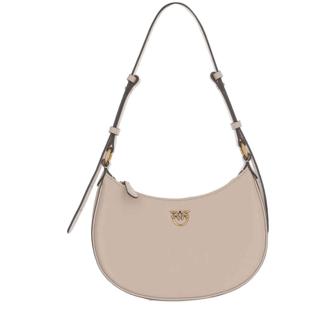 Pinko Simply Mini Love Beige Half Moon Leather Shoulder Bag
