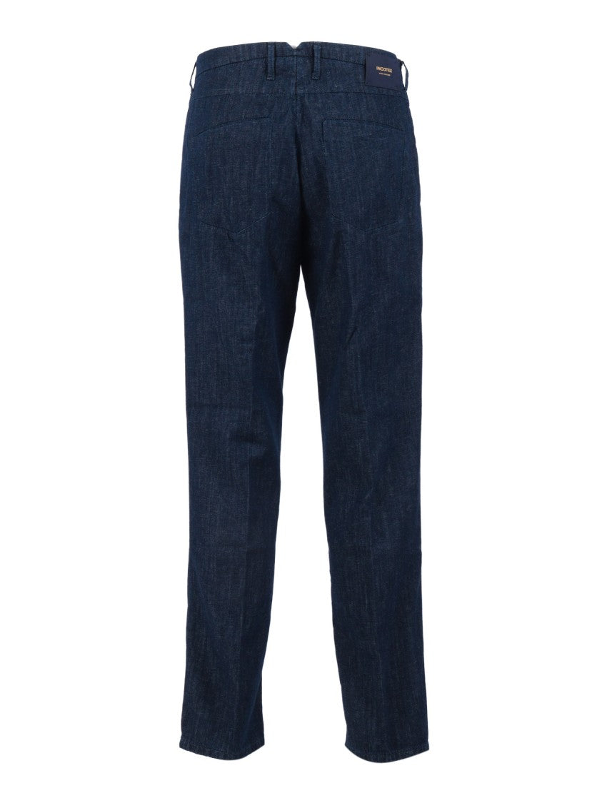 Incotex Indigo Tailored Cotton Linen Straight-Leg Pants