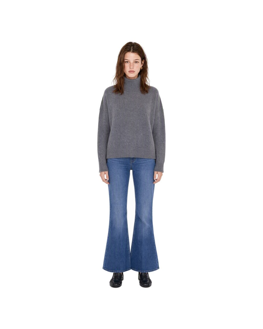 Max Mara Grey Virgin Wool High-Turtleneck Plush Sweater