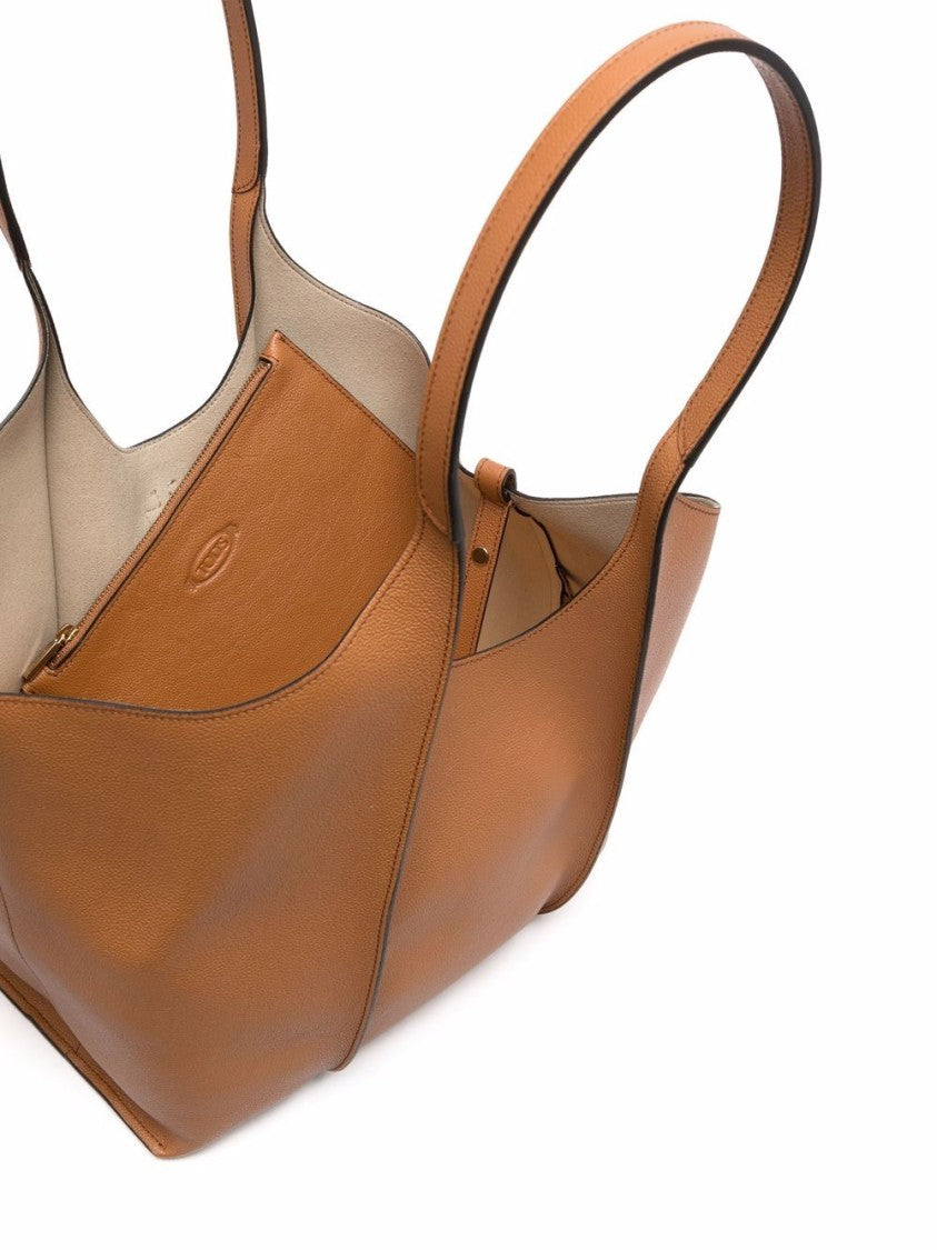 Tod's Spacious Brown Calfskin Shopper Bag With Gold-Tone Closure