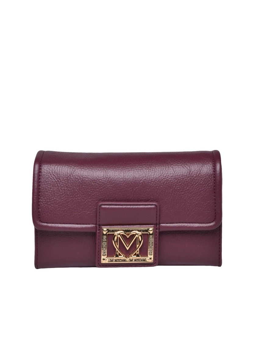 Love Moschino Textured Burgundy Crossbody Bag With Gold Logo Plaque