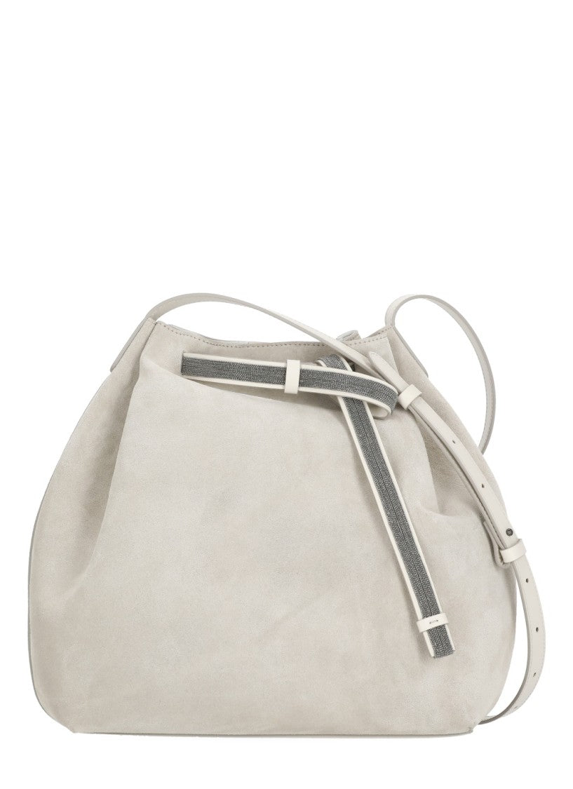 Panicale Soft Beige Leather Shoulder Bag With Distinctive Light Point Band