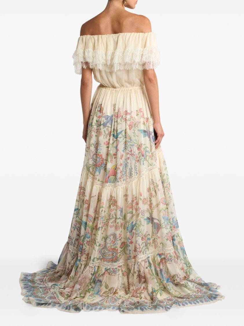 Etro Off-The-Shoulder Maxi Dress With 3D Floral Detail