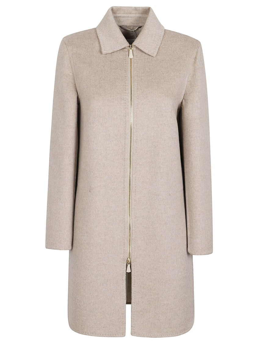 Max Mara Straight Silhouette Cashmere Coat With Front Zipper Closure