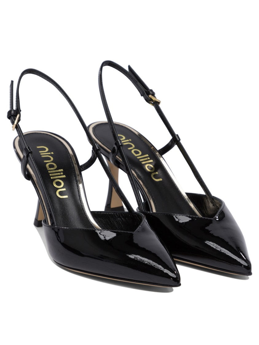 Ninalilou Pointed-Toe Black Patent Leather Heeled Shoes
