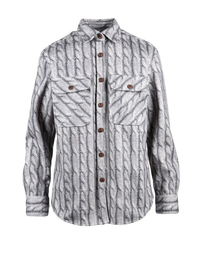 Deuxieme Grey Textured Cable Knit Wool-Blend Heavyweight Shirt