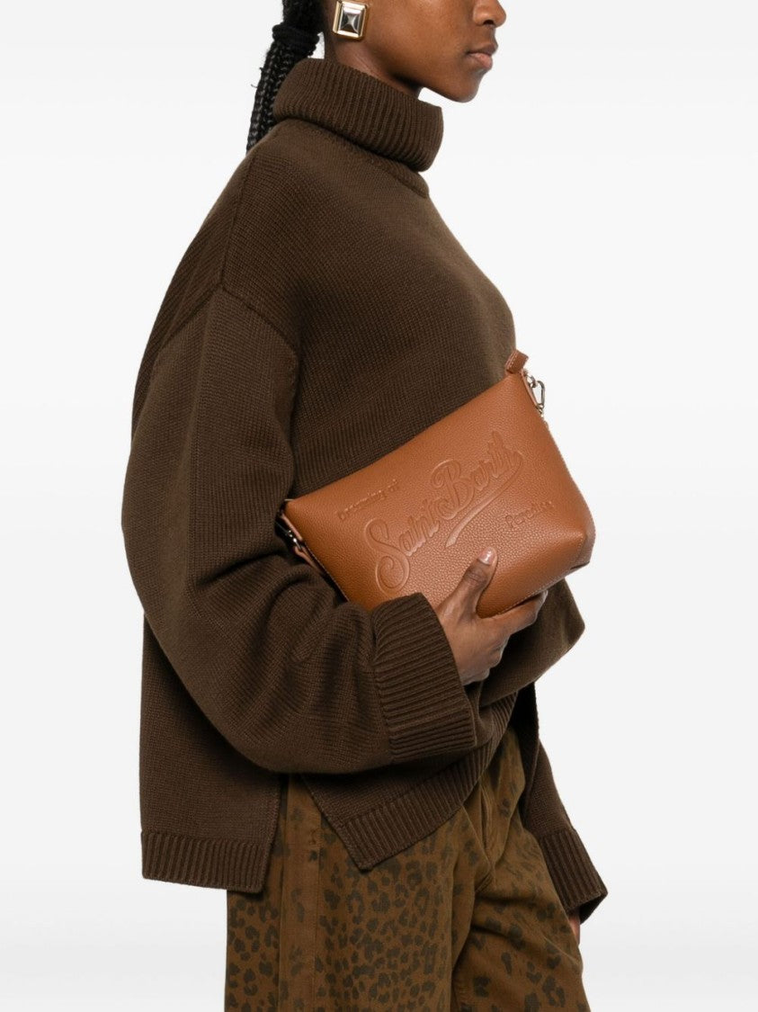 Mc2 Saint Barth Medium Trapezoidal Handbag In Textured Brown Finish