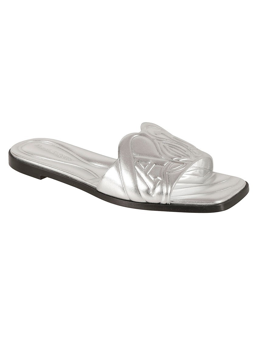Alexander Mcqueen Silver Sandals With Draped Upper