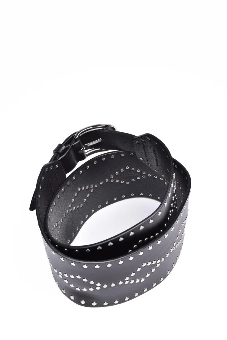 Isabel Marant Black Leather Belt With Decorative Silver Studs