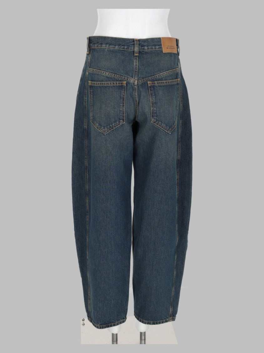 Isabel Marant Blue Cropped Wide-Leg Two-Tone Denim Jeans