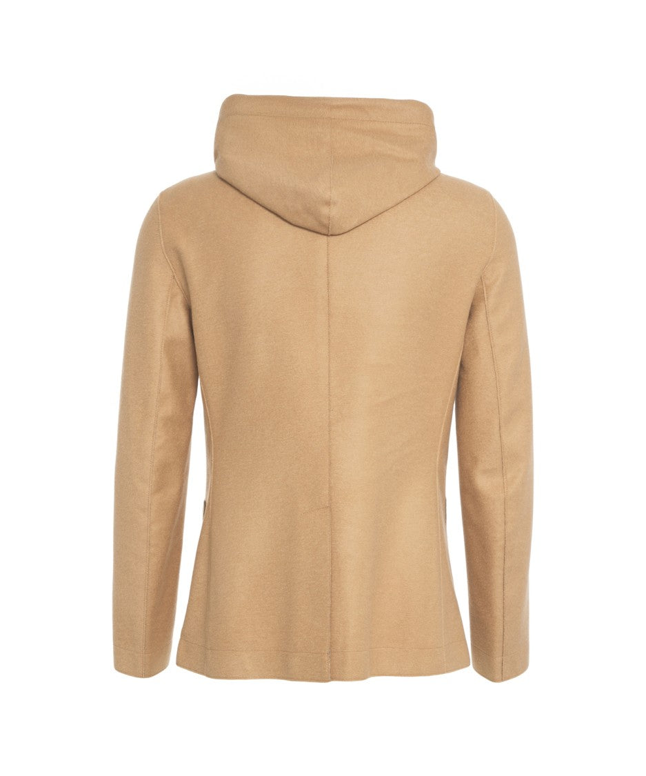 Bob Tailored Camel Blazer With Hood And Concealed Zipper
