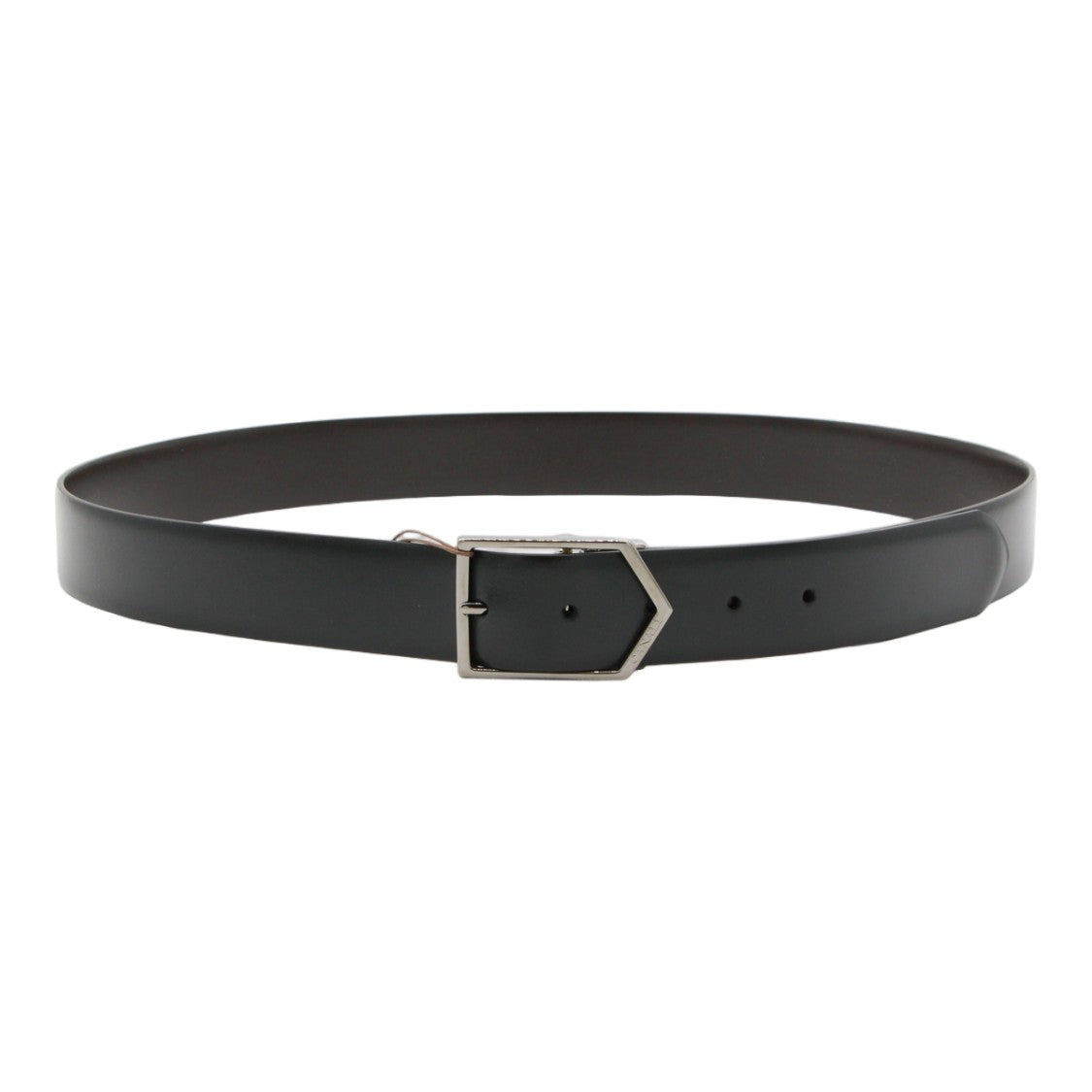 Canali Sleek Black Belt With Geometric Metallic Buckle
