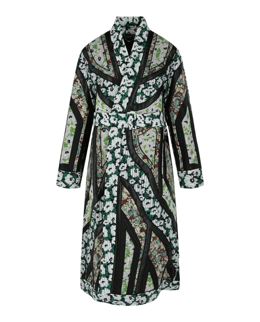 Stella Mccartney Belted Coat With Floral And Striped Graphic Print