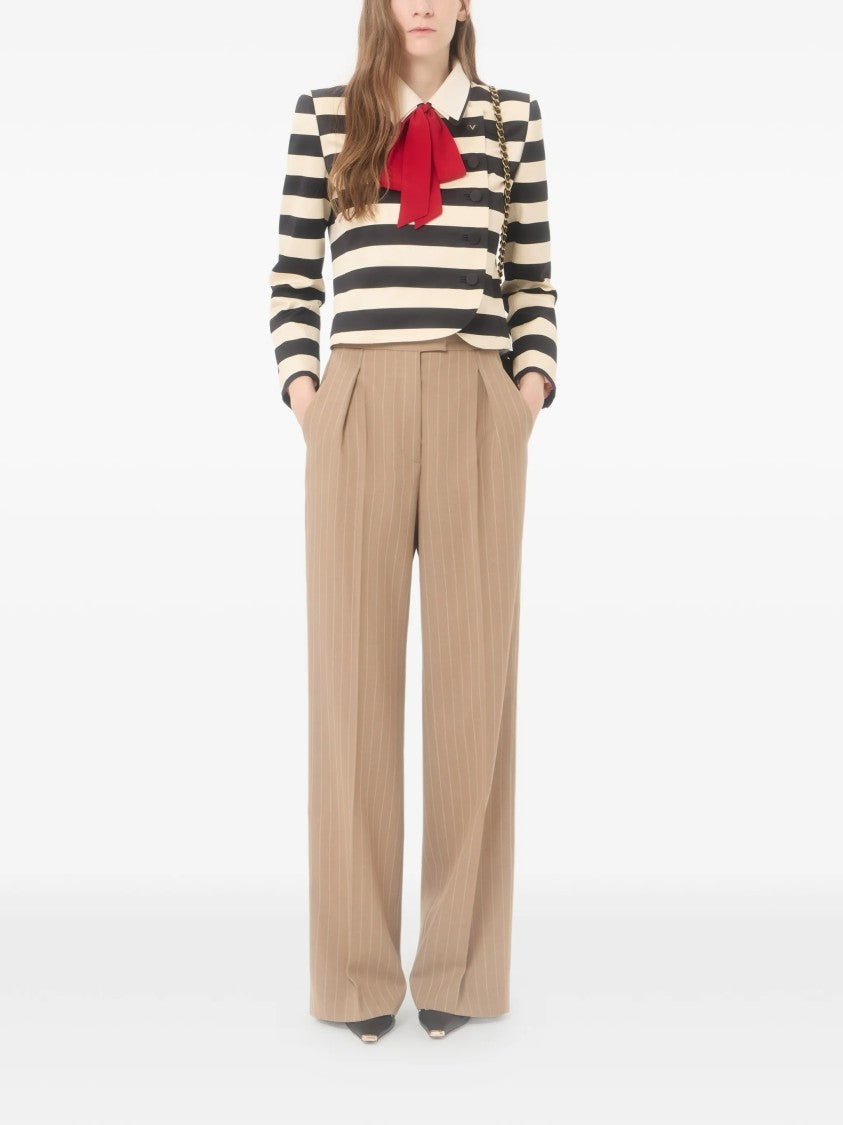 Valentino Warm Beige Wide-Leg Pinstripe Trousers
